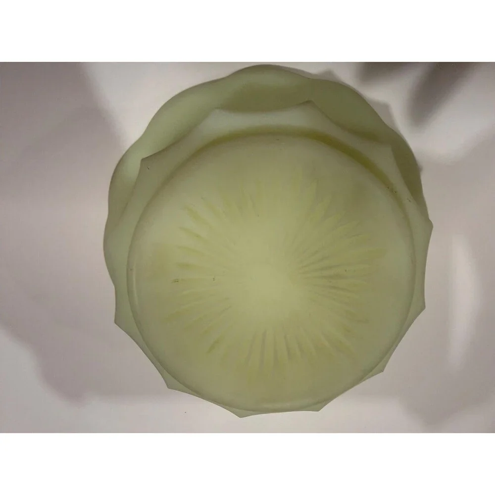 Vintage Fenton Custard Lime Frosted Flower Bowl Glass Ruffled Uranium